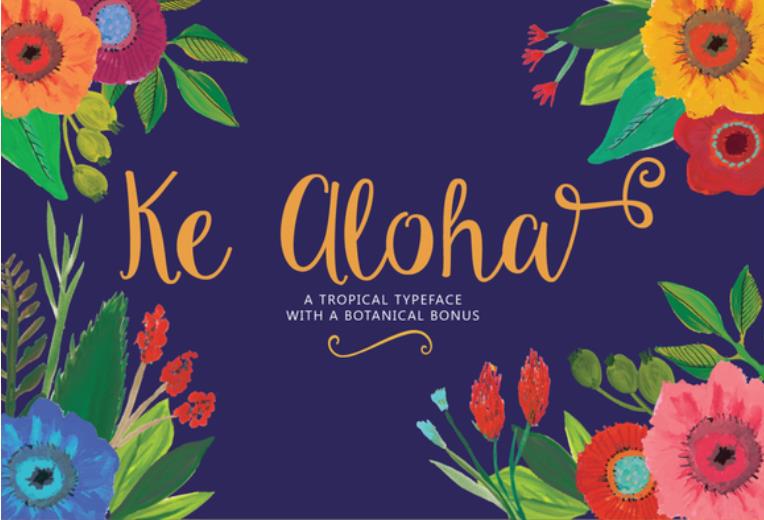 KeAloha-花朵壁画-英文书法字体下载
